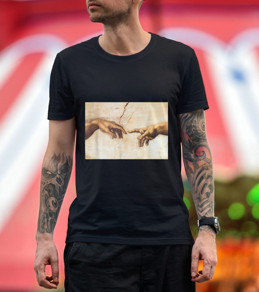 The Creation of Adam Michelangelo Iconic Sistine Chapel Ceiling Hands T-Shirt