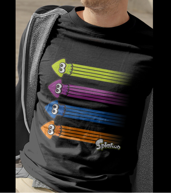 Splatoon Inkling Team Squid Color Streaks Green Purple Blue Orange T-Shirt