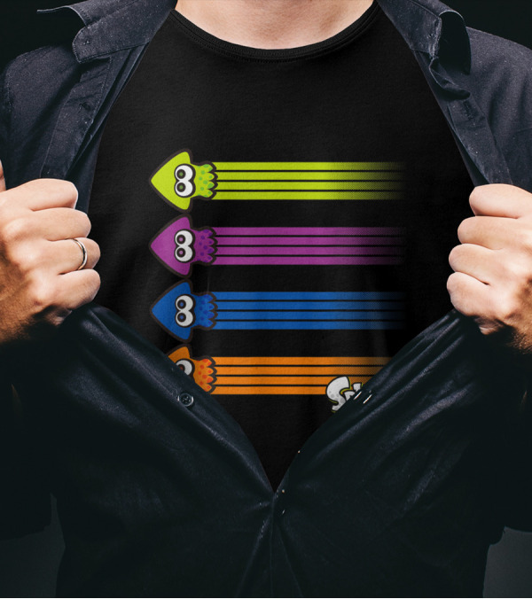 Splatoon Inkling Team Squid Color Streaks Green Purple Blue Orange T-Shirt