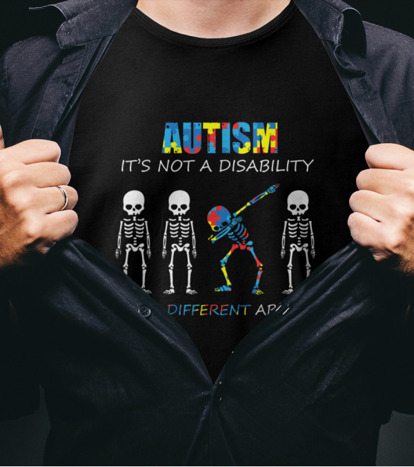 AUTISM It's Not A Disability It's A Different Ability Puzzle Piece Skeleton Dabbing T-Shirt