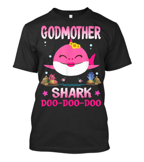 Godmother Shark Doo Doo Doo Pink Cartoon Family Matching T-Shirt