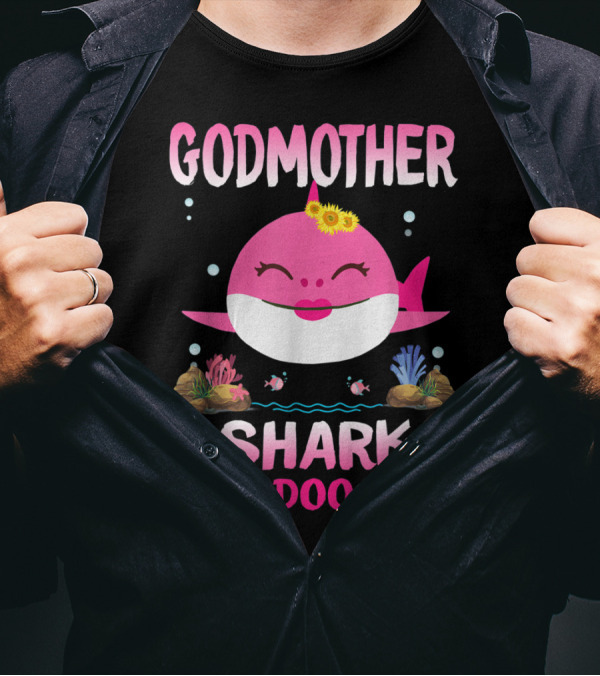 Godmother Shark Doo Doo Doo Pink Cartoon Family Matching T-Shirt