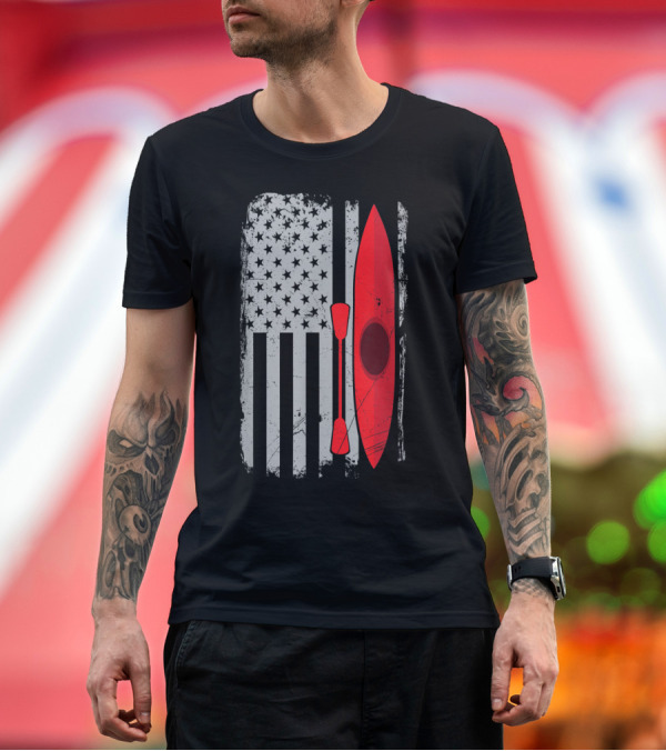 Premium T-Shirt: American Flag Distressed USA Kayak Canoe Paddle T-Shirt American Flag Distressed USA Kayak Canoe Paddle T-Shirt