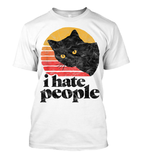 I Hate People Funny Vintage Style Cat Retro Sunset T-Shirt