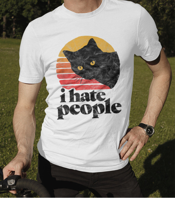 I Hate People Funny Vintage Style Cat Retro Sunset T-Shirt