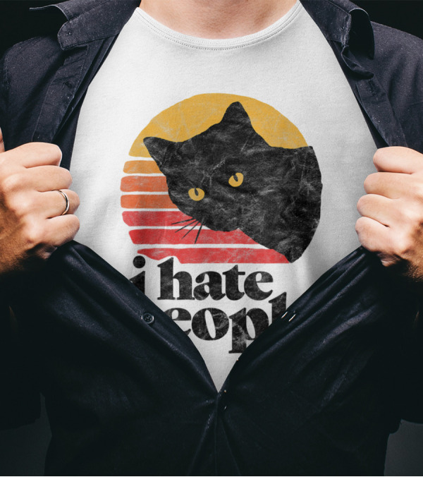 I Hate People Funny Vintage Style Cat Retro Sunset T-Shirt