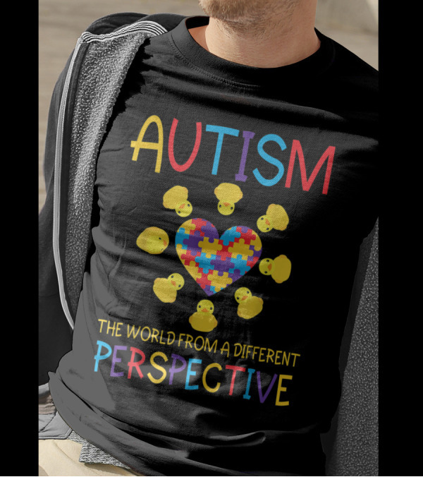 Autism Awareness The World From A Different Perspective With Puzzle Heart And Yellow Ducks T-Shirt