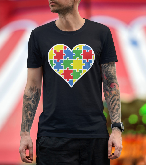 Premium T-Shirt: Heart Autism Puzzle Colorful Pieces T-Shirt Heart Autism Puzzle Colorful Pieces T-Shirt