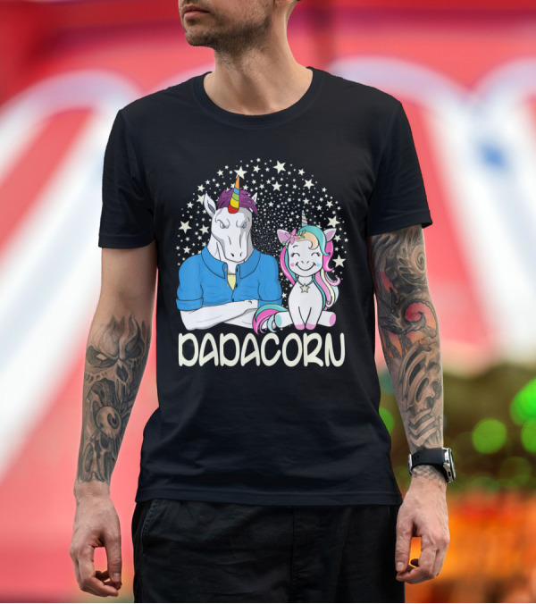Premium T-Shirt: Dadacorn Unicorn Dad And Baby Stars and Colorful Horns T-Shirt Dadacorn Unicorn Dad And Baby Stars and Colorful Horns T-Shirt