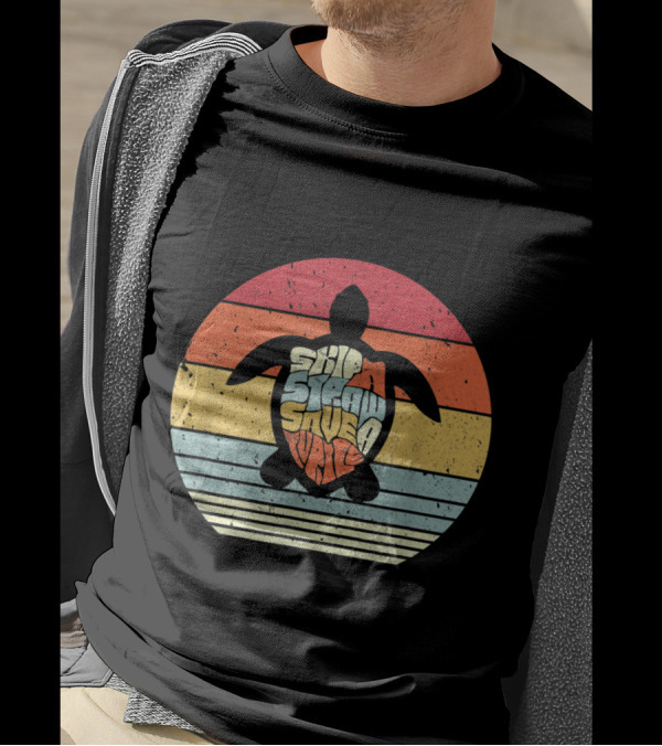 Skip A Straw Save A Turtle Vintage Sunset T-Shirt