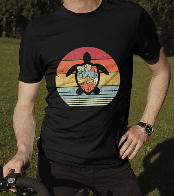 Skip A Straw Save A Turtle Vintage Sunset T-Shirt