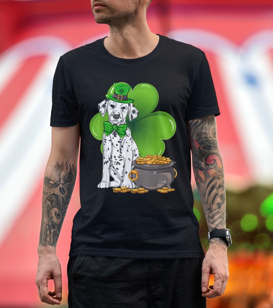 Dalmatian St Patricks Day Leprechaun Shamrock Pot of Gold T-Shirt