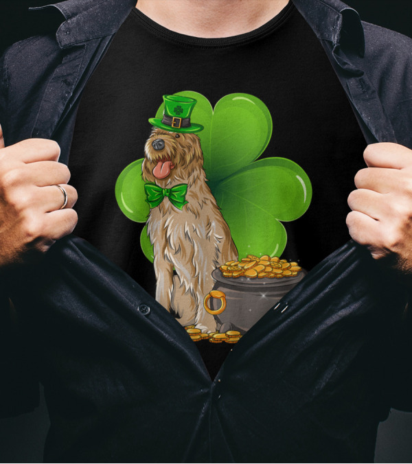 Wirehaired Pointing Griffon St Patricks Day Leprechaun Dog Shamrock Pot Of Gold T-Shirt