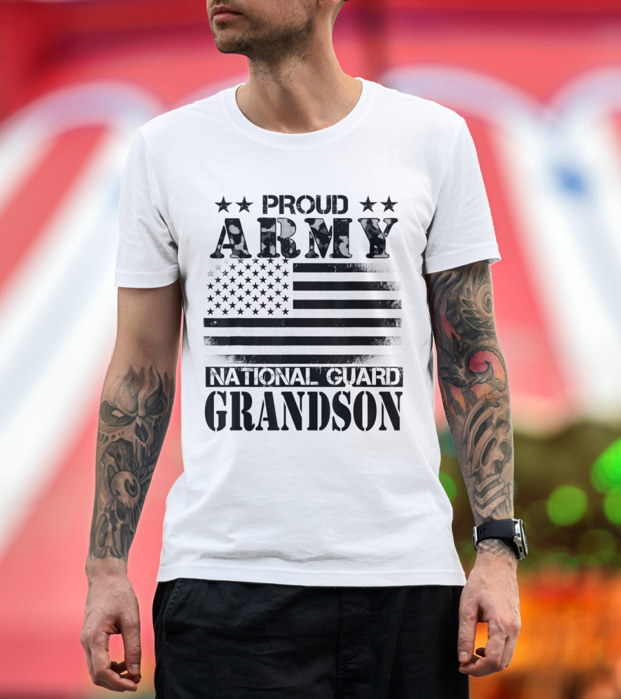 Proud Army National Guard Grandson USA Flag Veterans Day Military T-Shirt