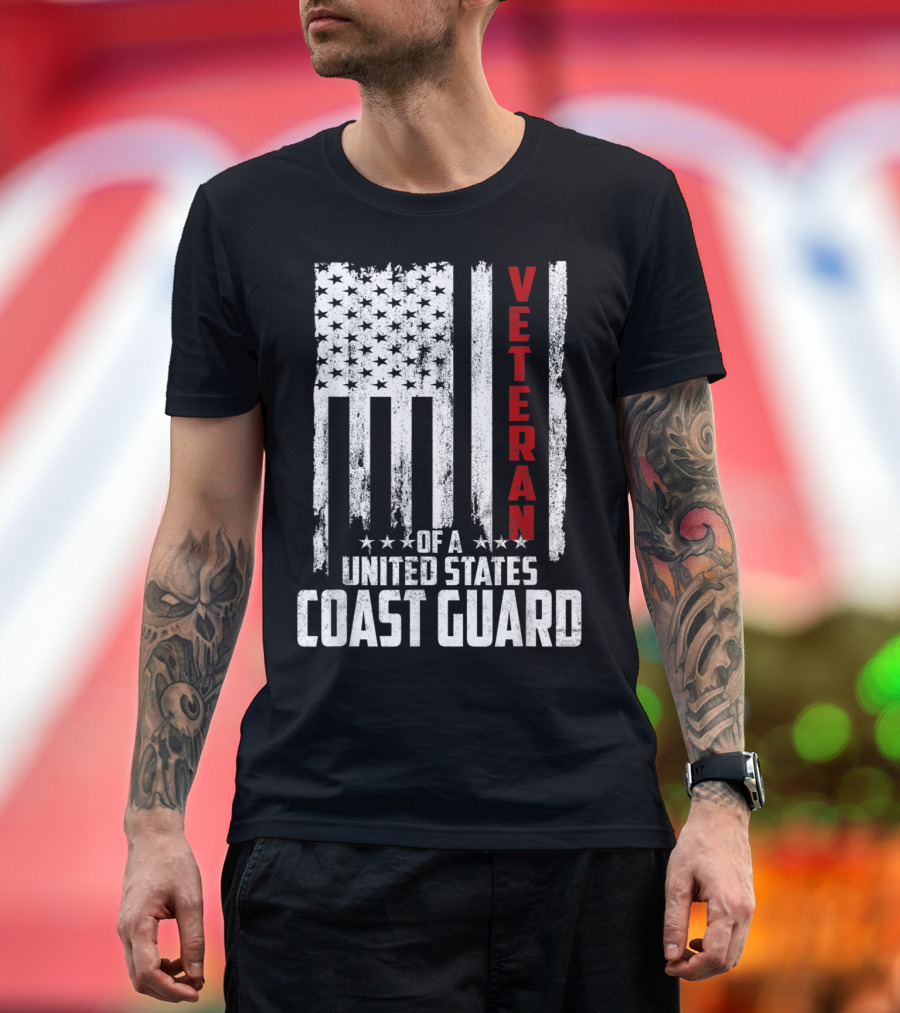 Veteran United States Coast Guard with Distressed American Flag T-Shirt
