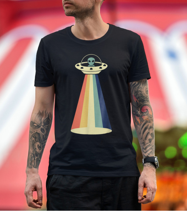 Premium T-Shirt: Vintage Alien UFO Rainbow Beam T-Shirt Vintage Alien UFO Rainbow Beam T-Shirt
