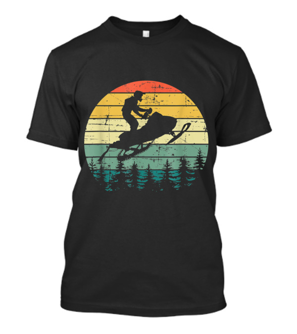 Vintage American Snowmobile Adventure Retro Sunset Sledding Forest T-Shirt