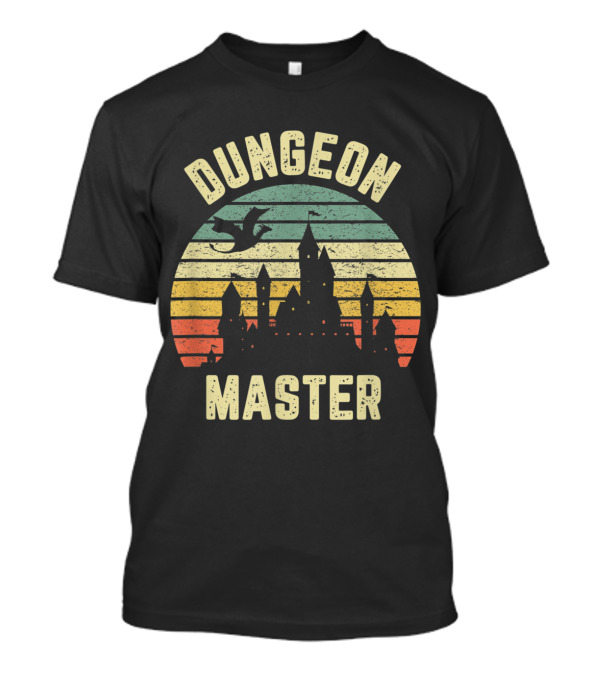 Dungeon Master Castle Silhouette With Dragon Retro T-Shirt