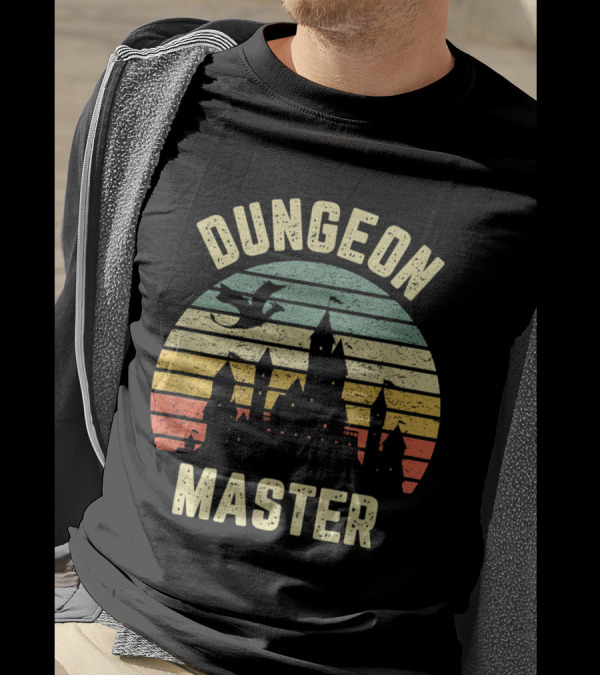 Dungeon Master Castle Silhouette With Dragon Retro T-Shirt