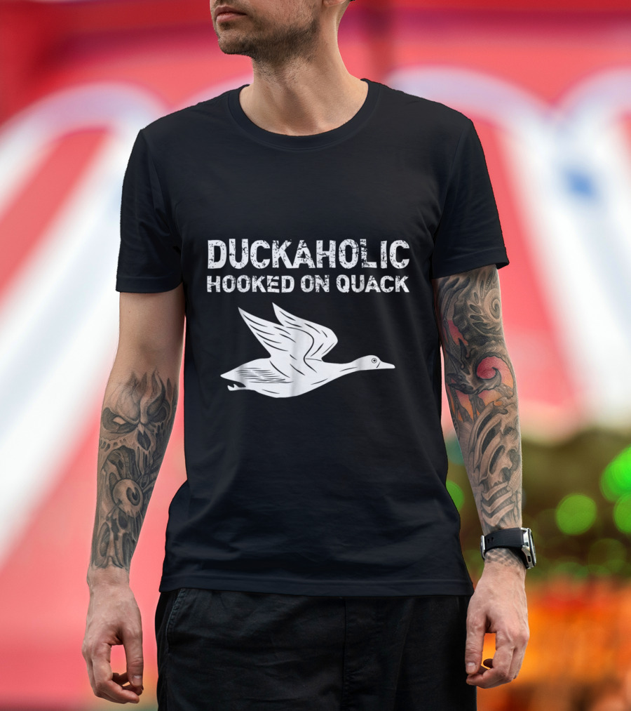 Duckaholic Hooked On Quack Father's Day Hunter Flying Duck T-Shirt