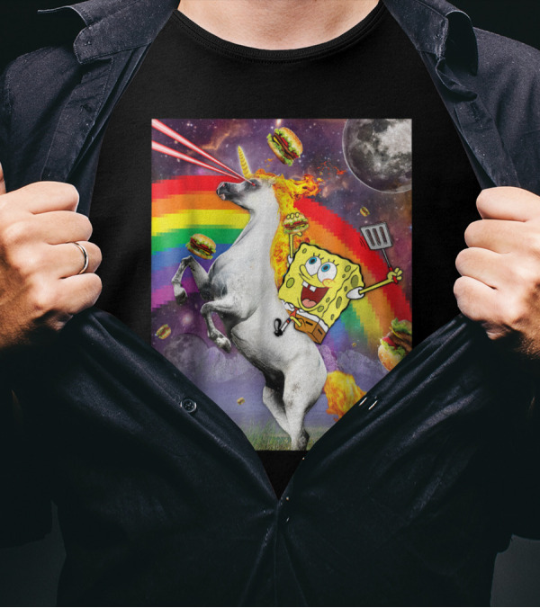 SpongeBob SquarePants Laser Unicorn Rainbow Burger Adventure T-Shirt
