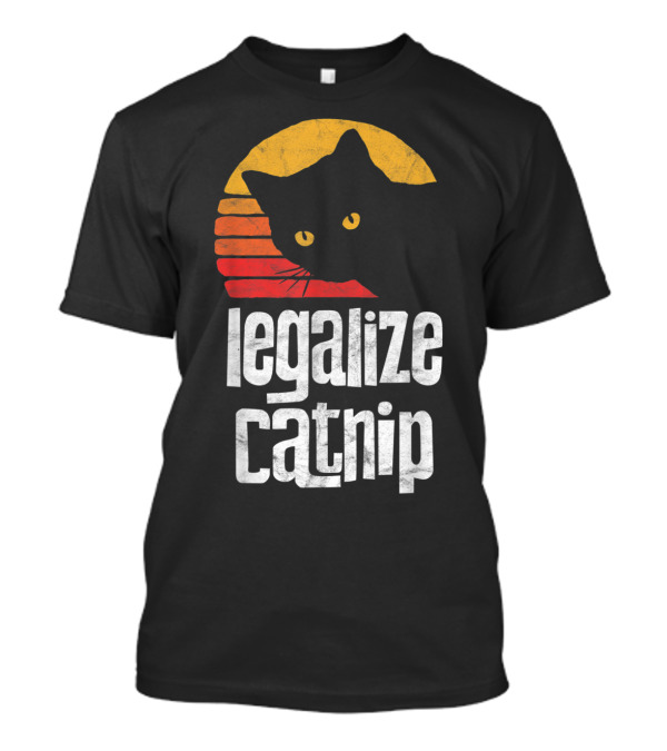 Legalize Catnip Vintage 80's Style Black Cat Silhouette Retro Sunset Look T-Shirt