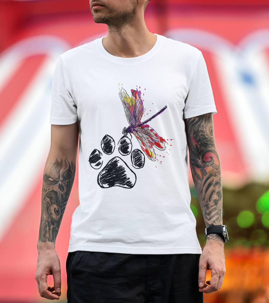 Dragonfly Dog Paw Vibrant Colors T-Shirt