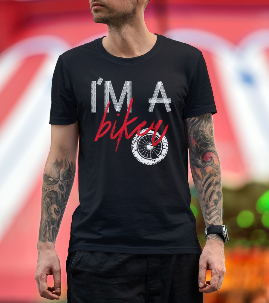 I'M A BIKER Tire Tread Lettering Wheel T-Shirt