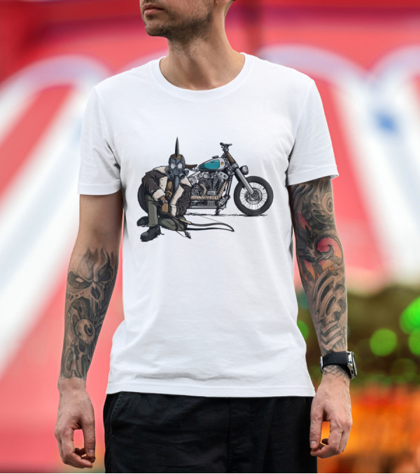 Premium T-Shirt: Pestilence Rider of the Apocalypse Biker with Gas Mask and Motorcycle T-Shirt Pestilence Rider of the Apocalypse Biker with Gas Mask and Motorcycle T-Shirt