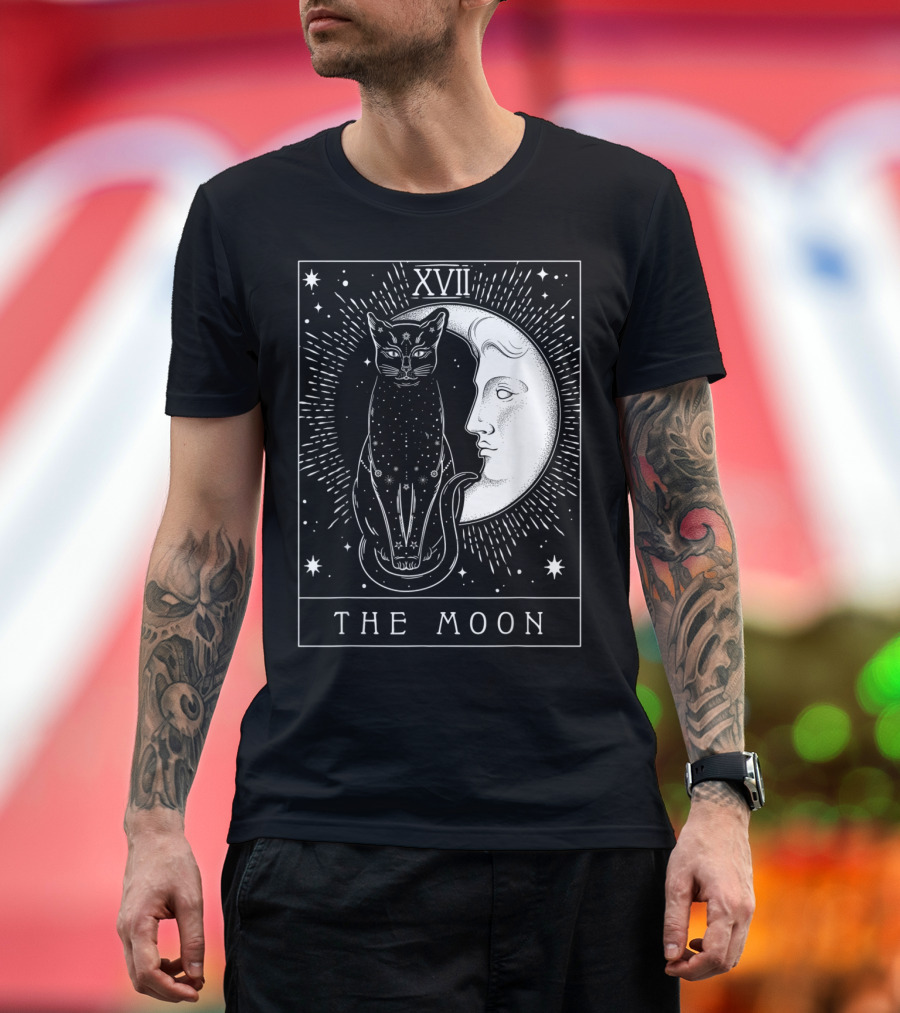 XVII The Moon Tarot Card Crescent Moon Cat T-Shirt