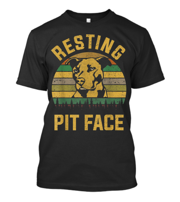 Resting Pit Face Dog Pitbull Vintage Stripes Forest T-Shirt