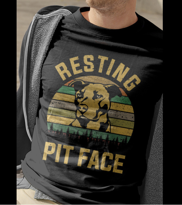 Resting Pit Face Dog Pitbull Vintage Stripes Forest T-Shirt