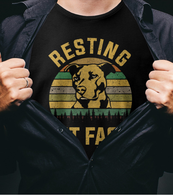 Resting Pit Face Dog Pitbull Vintage Stripes Forest T-Shirt