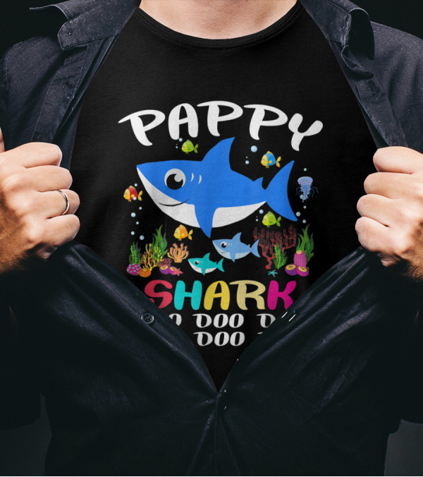 Pappy Shark Doo Doo Doo Colorful Ocean Creatures T-Shirt