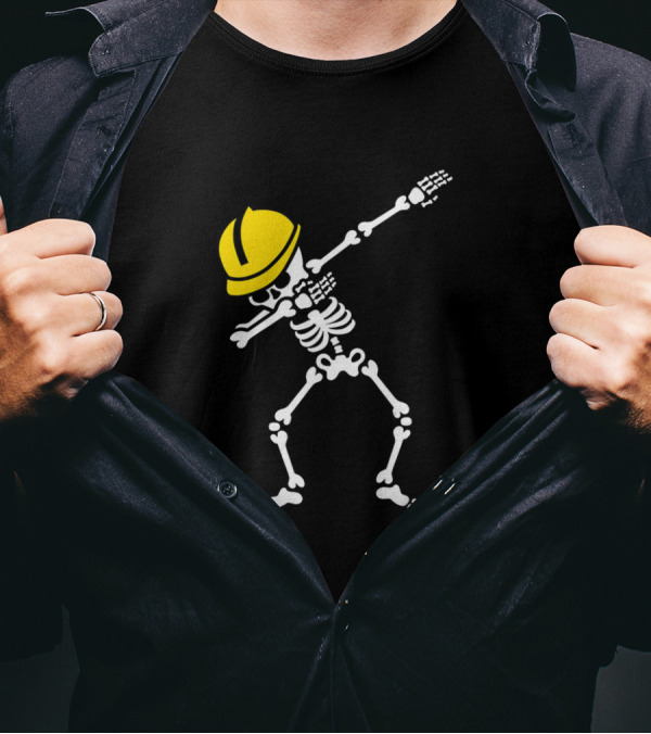 Dabbing Skeleton Construction Worker With Hard Hat T-Shirt