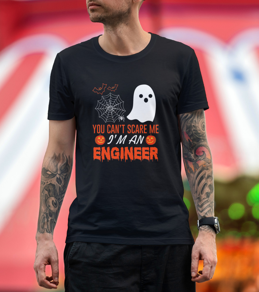 You Can’t Scare Me I’m An Engineer Halloween Ghost and Spiderweb T-Shirt