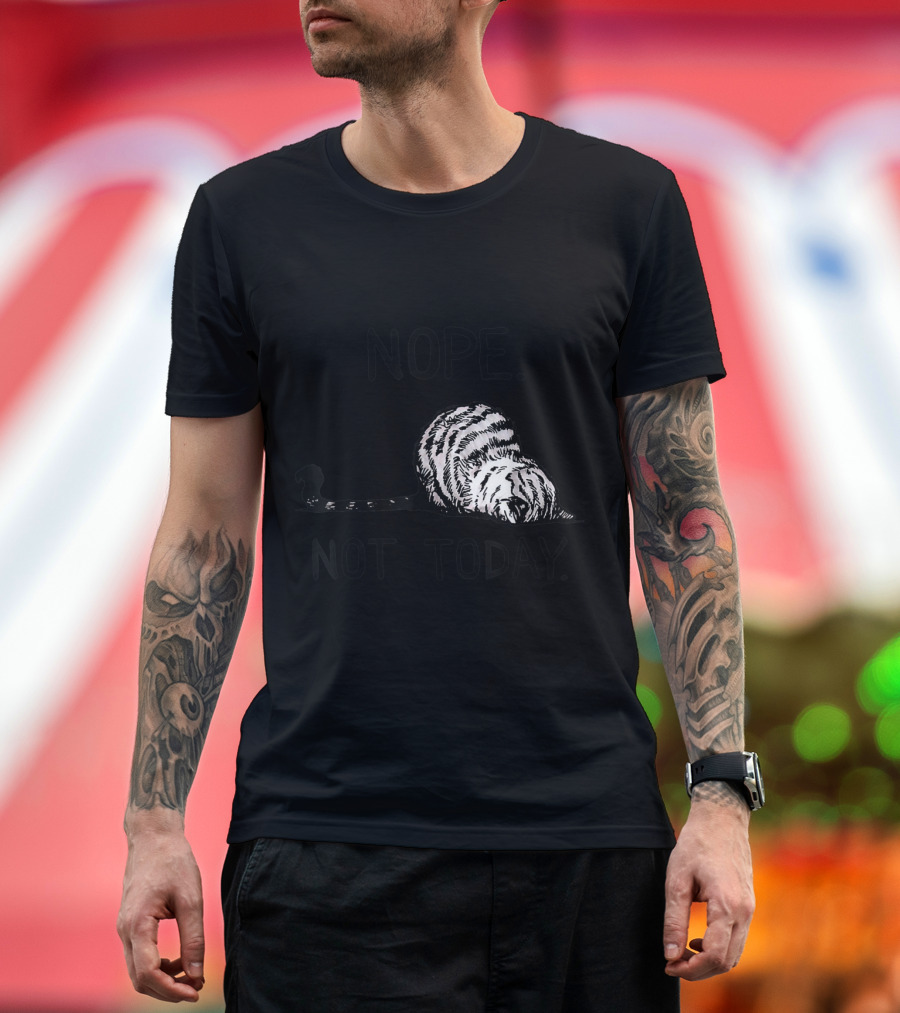 NOPE NOT TODAY CAT BLACK AND WHITE SLEEPY STRIPED FELINE T-Shirt