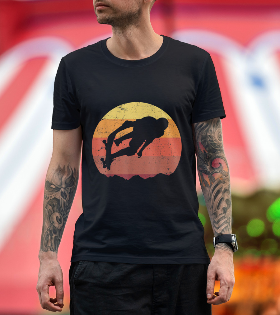 Retro Sunset Skateboarder Silhouette Adventure T-Shirt