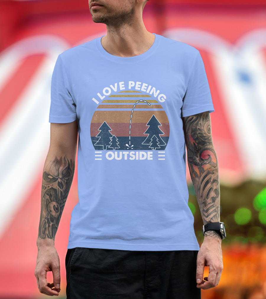 I Love Peeing Outside Retro Forest Sunset Trees Scene T-Shirt