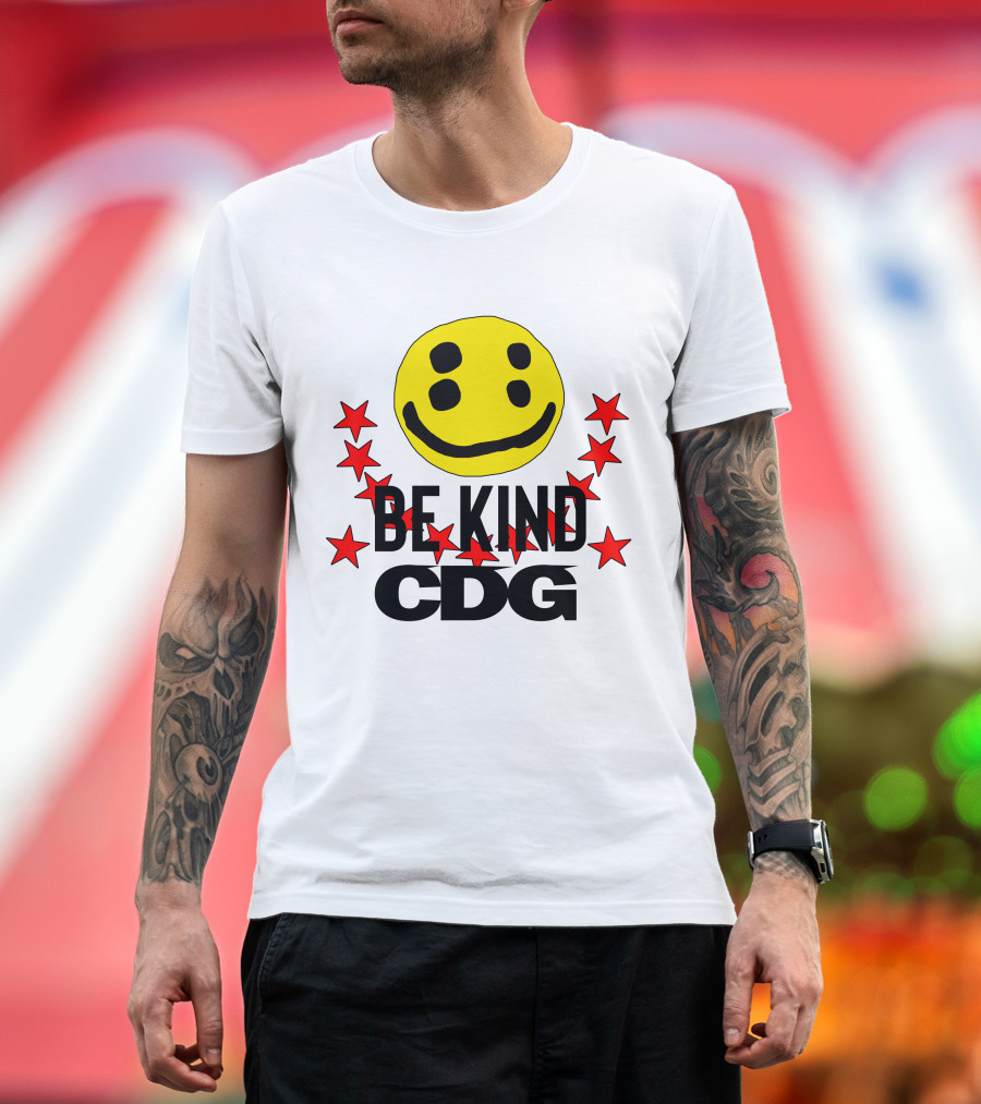 CDG Be Kind Smiley Face Red Stars T-Shirt