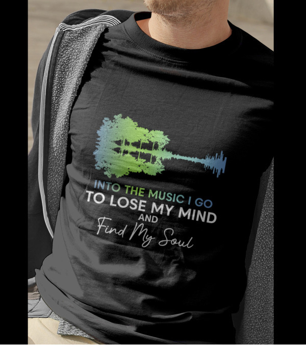Into The Music I Go To Lose My Mind And Find My Soul Guitar Silhouette Trees Soundwave T-Shirt