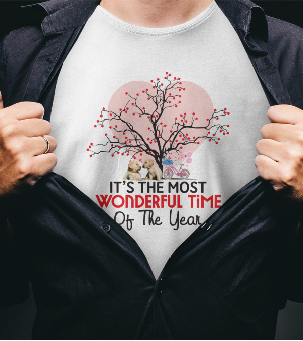 It's The Most Wonderful Time Of The Year Valentine's Day Heart Tree Puppies Bicycle T-Shirt