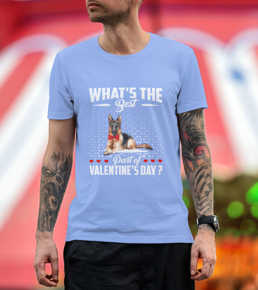 What's the Best Part of Valentine's Day German Shepherd Dog Bow Tie Hearts T-Shirt
