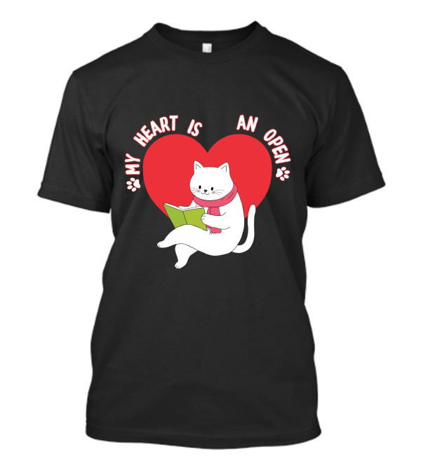 Valentines Day My Heart Is An Open Book Cat Reading T-Shirt