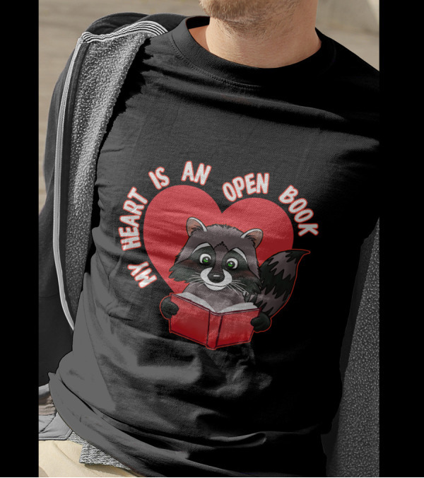 My Heart Is An Open Book Raccoon Valentines Day Reading T-Shirt