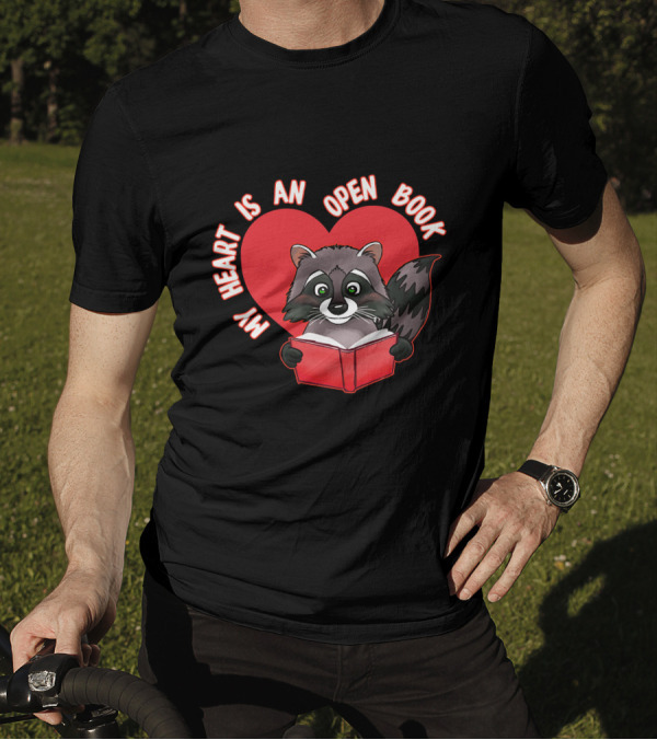 My Heart Is An Open Book Raccoon Valentines Day Reading T-Shirt