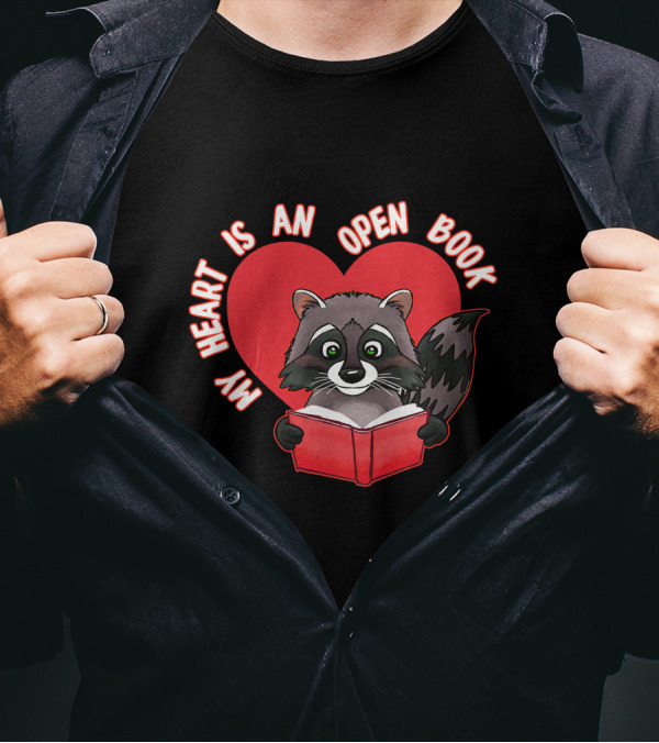 My Heart Is An Open Book Raccoon Valentines Day Reading T-Shirt