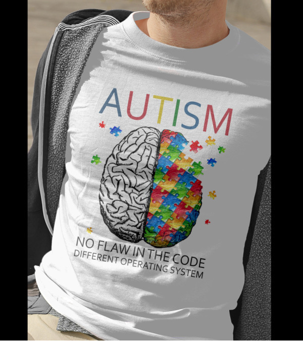 Autism Brain No Flaw In The Code Different Operating System Puzzle Pieces T-Shirt