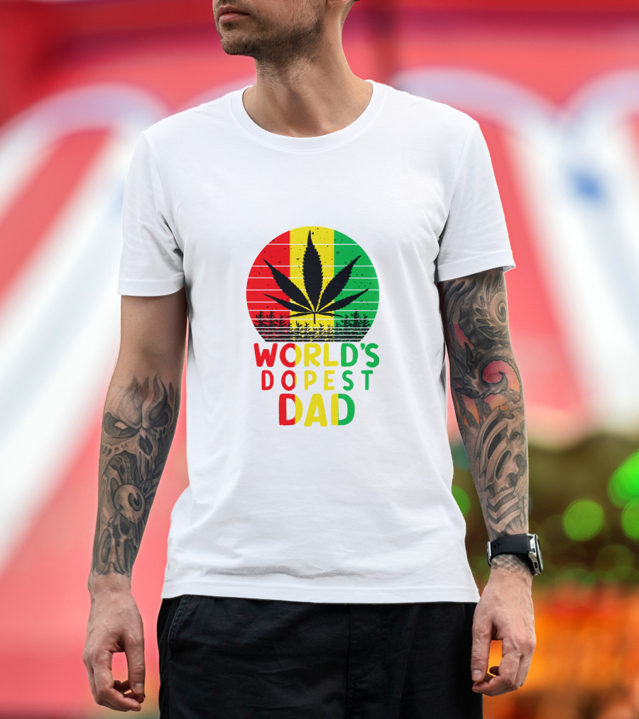 World's Dopest Dad Rasta Jamaican Weed Cannabis Leaf Reggae Colors T-Shirt