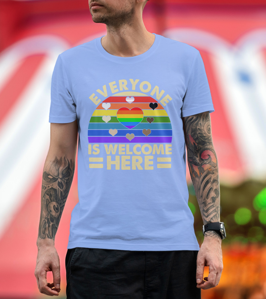 Everyone Is Welcome Here Heart Rainbow LGBT T-Shirt
